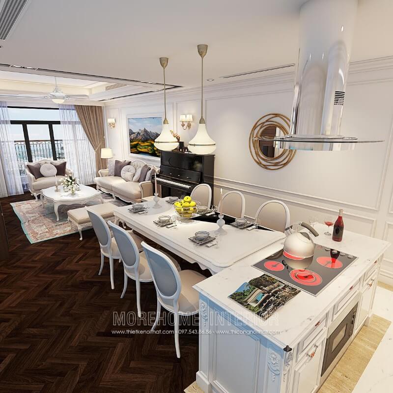 Thiết kế tủ bếp Hải Phòng tân cổ điển với ích thước nhỏ gọn phù hợp với mọi căn hộ chung cư diện tích nhỏ Tủ bếp chung cư