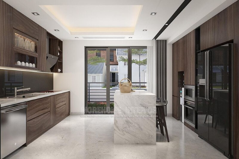 Trang trí phòng bếp đảo đẹp từ nội thất gỗ công nghiệp An Cường cao cấp.