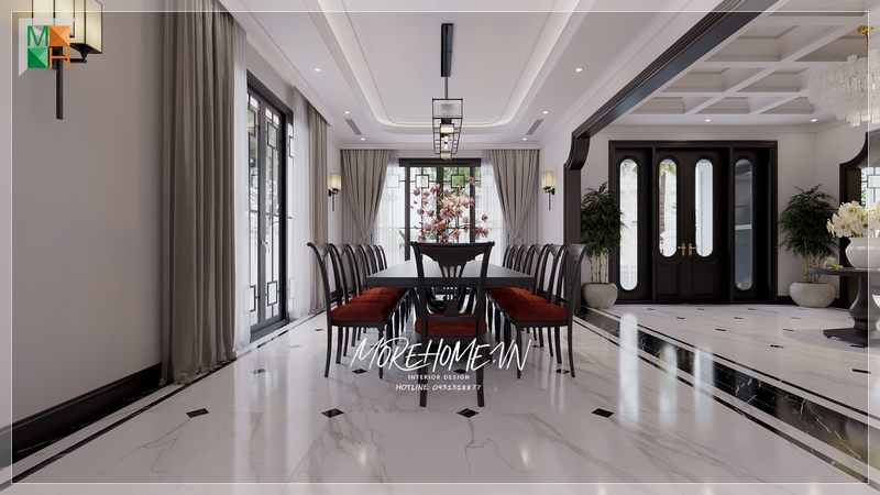Thiết kế không gian phòng ăn sẽ làm cho không gian sống của gia đình trở nên mát mẻ, sang trọng và có thêm sự ấn tượng và tiện nghi.